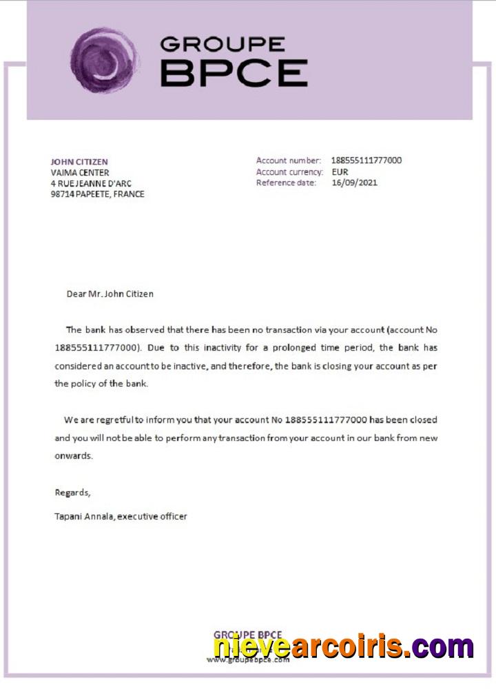 France Groupe BPCE closure reference